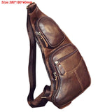 High Quality Men Genuine Leather Cowhide Vintage Sling Chest Back