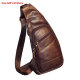 High Quality Men Genuine Leather Cowhide Vintage Sling Chest Back