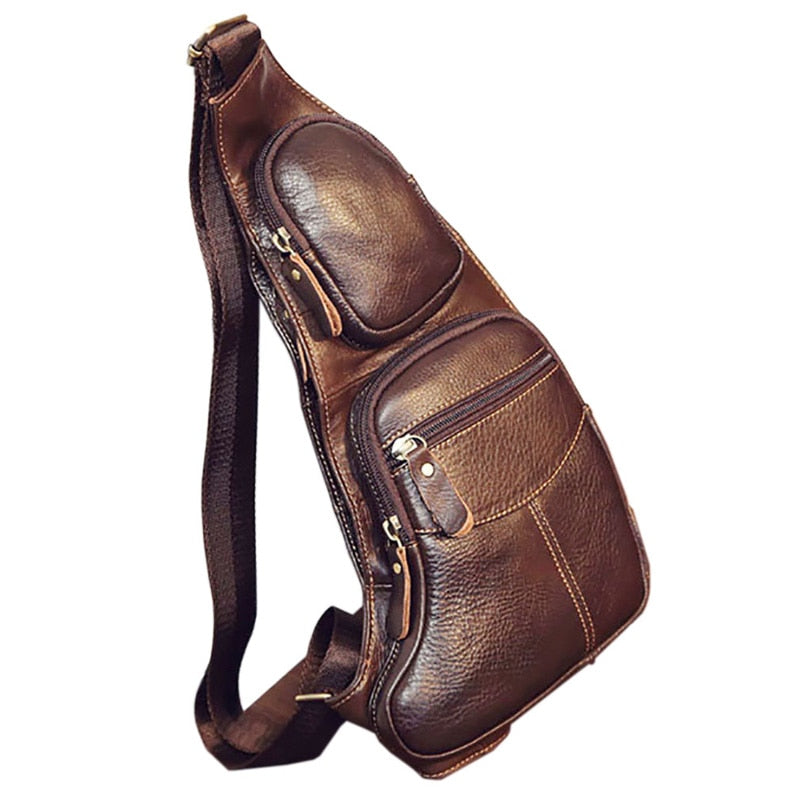 High Quality Men Genuine Leather Cowhide Vintage Sling Chest Back